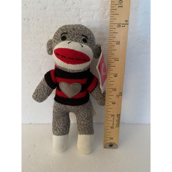 Sock Monkey Dan Dee Collector’s Choice Brown 9" Stuffed Monkey Silver Heart TAG - Picture 5 of 13